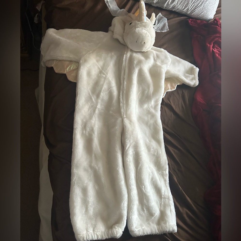 Chrisha playful plush Child's Furry Unicorn With Wings Costume age 4-6.